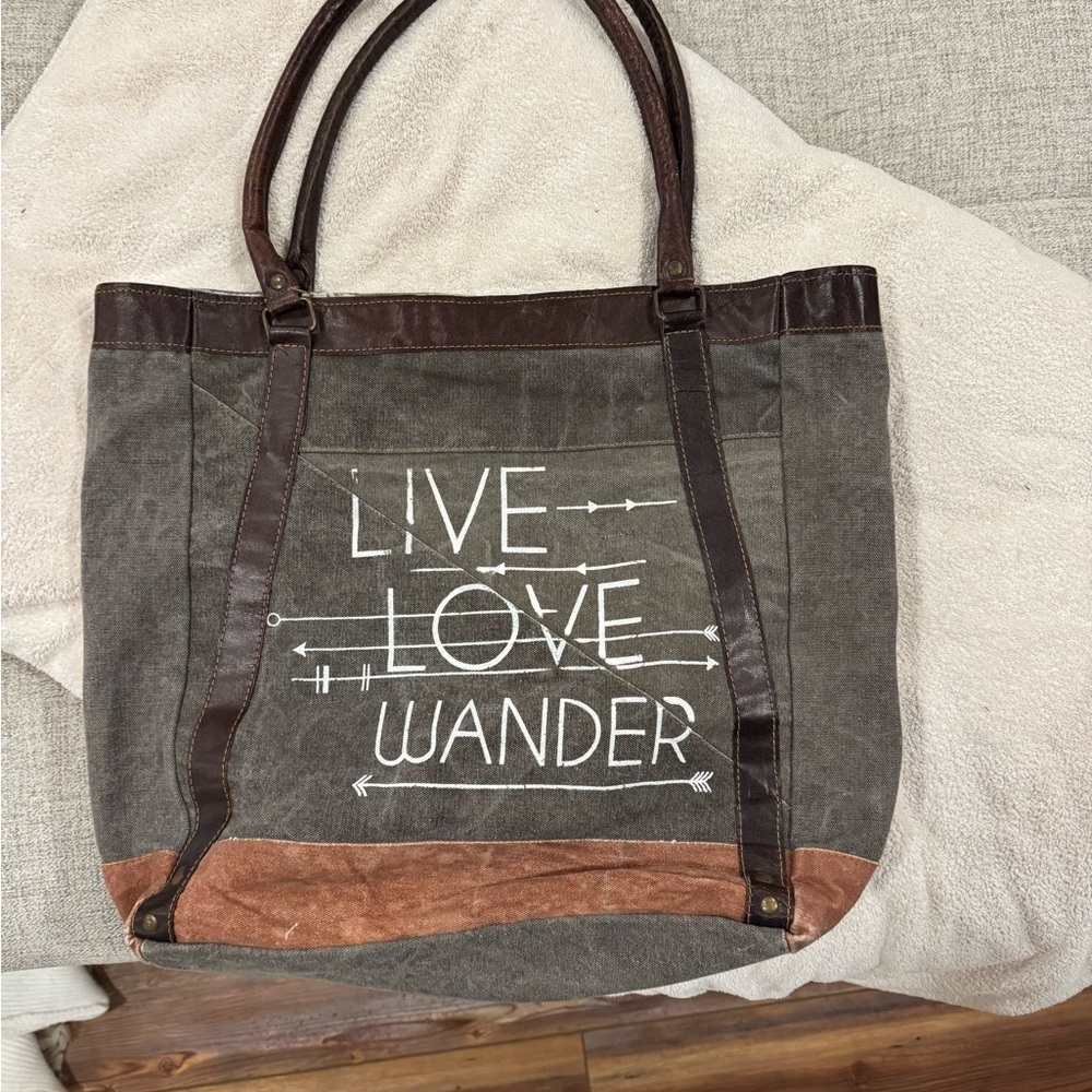 Mona B Gray and Brown Tote Bag